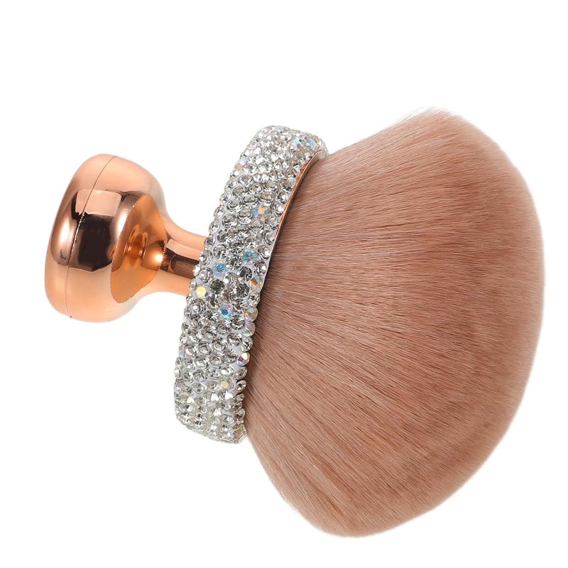 Luxury Rhinestone Powder Blush Makeup Setting Brush, Soft Dense Mushroom Head, Portable Rose Gold Face Contour Tool, Travel Loose Powder Applicator - Image 1