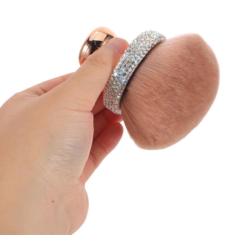 Luxury Rhinestone Powder Blush Makeup Setting Brush, Soft Dense Mushroom Head, Portable Rose Gold Face Contour Tool, Travel Loose Powder Applicator - Image 4