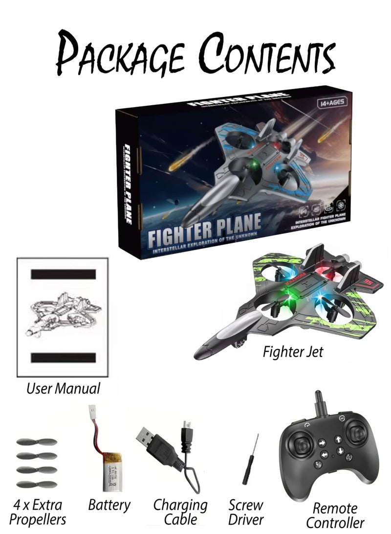 توشيونيكس ألعاب طائرة مقاتلة تعمل بالتحكم عن بعد للأطفال تحاكي طائرة هليكوبتر بدون طيار مع 360 درجة نموذج طائرة طائرة طائرة كوادكوبتر، جسم متين من إسفنج EPP للتحويم التلقائي، جيروسكوب 6 محاور، مصابيح LED، نطاق 100 متر، بطارية قابلة لإعادة الشحن سهلة الطيران للمبتدئين والأطفال - Image 3