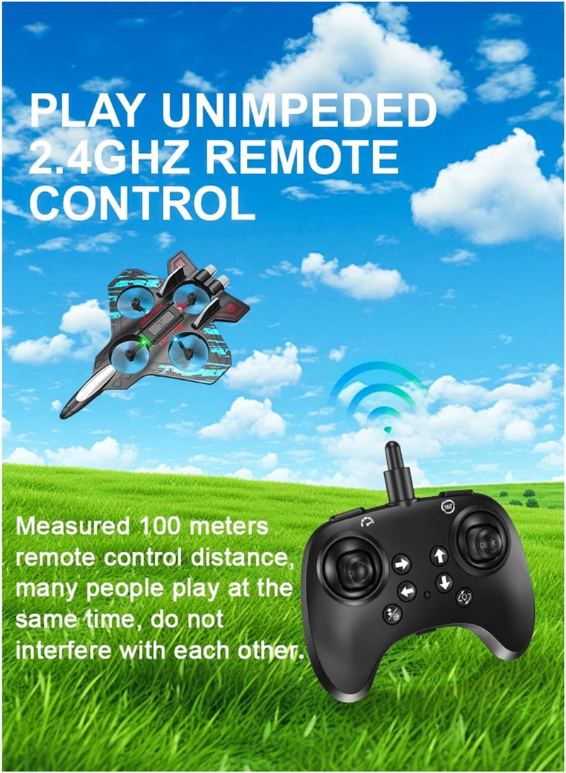 توشيونيكس ألعاب طائرة مقاتلة تعمل بالتحكم عن بعد للأطفال تحاكي طائرة هليكوبتر بدون طيار مع 360 درجة نموذج طائرة طائرة طائرة كوادكوبتر، جسم متين من إسفنج EPP للتحويم التلقائي، جيروسكوب 6 محاور، مصابيح LED، نطاق 100 متر، بطارية قابلة لإعادة الشحن سهلة الطيران للمبتدئين والأطفال - Image 5