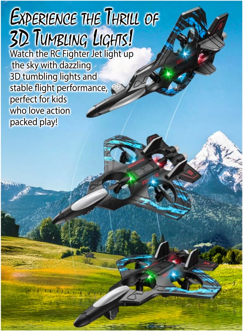 توشيونيكس ألعاب طائرة مقاتلة تعمل بالتحكم عن بعد للأطفال تحاكي طائرة هليكوبتر بدون طيار مع 360 درجة نموذج طائرة طائرة طائرة كوادكوبتر، جسم متين من إسفنج EPP للتحويم التلقائي، جيروسكوب 6 محاور، مصابيح LED، نطاق 100 متر، بطارية قابلة لإعادة الشحن سهلة الطيران للمبتدئين والأطفال - Image 4