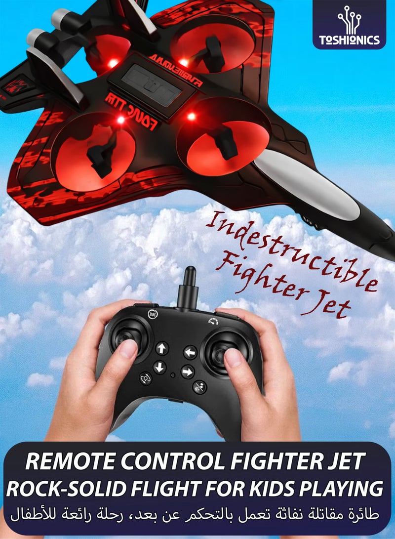 توشيونيكس ألعاب طائرة مقاتلة تعمل بالتحكم عن بعد للأطفال تحاكي طائرة هليكوبتر بدون طيار مع 360 درجة نموذج طائرة طائرة طائرة كوادكوبتر، جسم متين من إسفنج EPP للتحويم التلقائي، جيروسكوب 6 محاور، مصابيح LED، نطاق 100 متر، بطارية قابلة لإعادة الشحن سهلة الطيران للمبتدئين والأطفال - Image 1