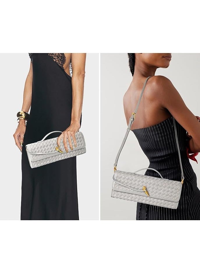 SHENGHUI Trendy Woven Evening Clutch Purses Women Underarm Shoulder Handbag Cute Satchels Crossbody Purse PU Leather Wallet - Image 2