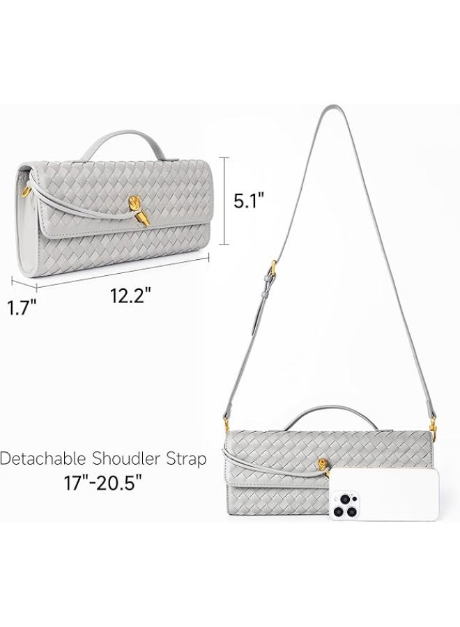SHENGHUI Trendy Woven Evening Clutch Purses Women Underarm Shoulder Handbag Cute Satchels Crossbody Purse PU Leather Wallet - Image 3