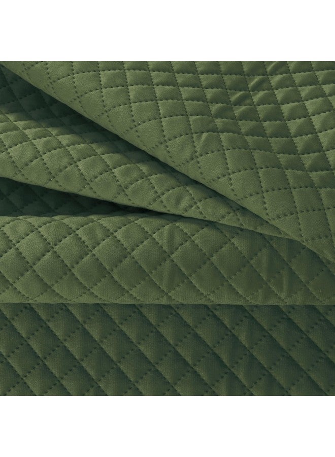 KINGLY Velvet Diwan Cover Set in Bright Green - Luxury Quilted Diwan Cover with Cushion and Bolster Covers for Home Décor - Image 3