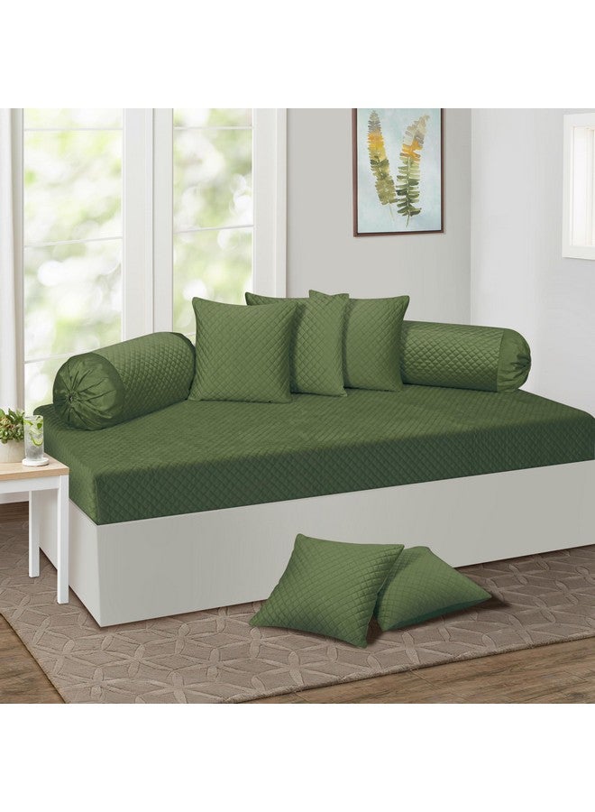 KINGLY Velvet Diwan Cover Set in Bright Green - Luxury Quilted Diwan Cover with Cushion and Bolster Covers for Home Décor - Image 1