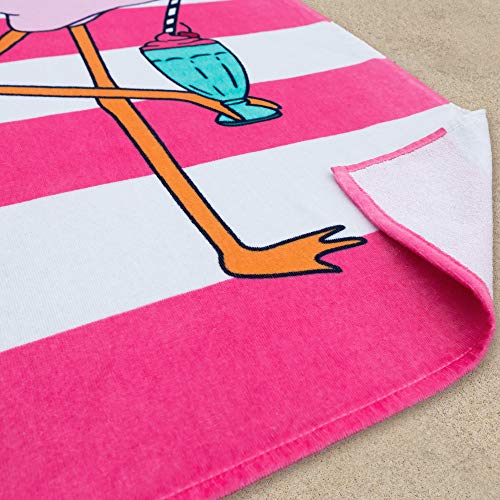 Softerry Flamingo Stripes Beach Towel 28 x 55 inches 100% Cotton (28" x 55", Flamingo Stripes) - Image 3