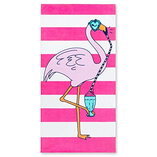Softerry Flamingo Stripes Beach Towel 28 x 55 inches 100% Cotton (28" x 55", Flamingo Stripes) - Image 2
