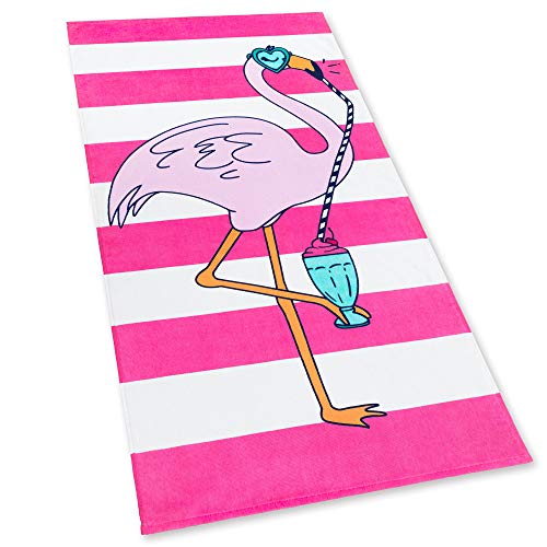 Softerry Flamingo Stripes Beach Towel 28 x 55 inches 100% Cotton (28" x 55", Flamingo Stripes) - Image 5