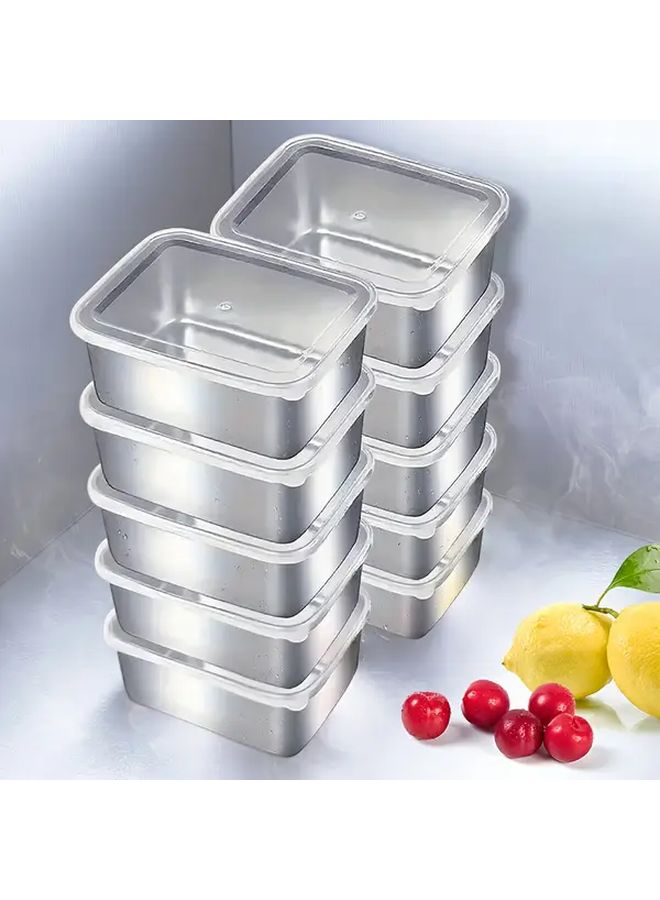 20pcs Stainless Steel Square Food Storage Container Set 10 Lids And 10 Boxes Stackable Design Leak Proof Sealed For Vegetables Fruits Salads Meats Kitchen Pantry Refrigerator Freezer Safety - Image 1