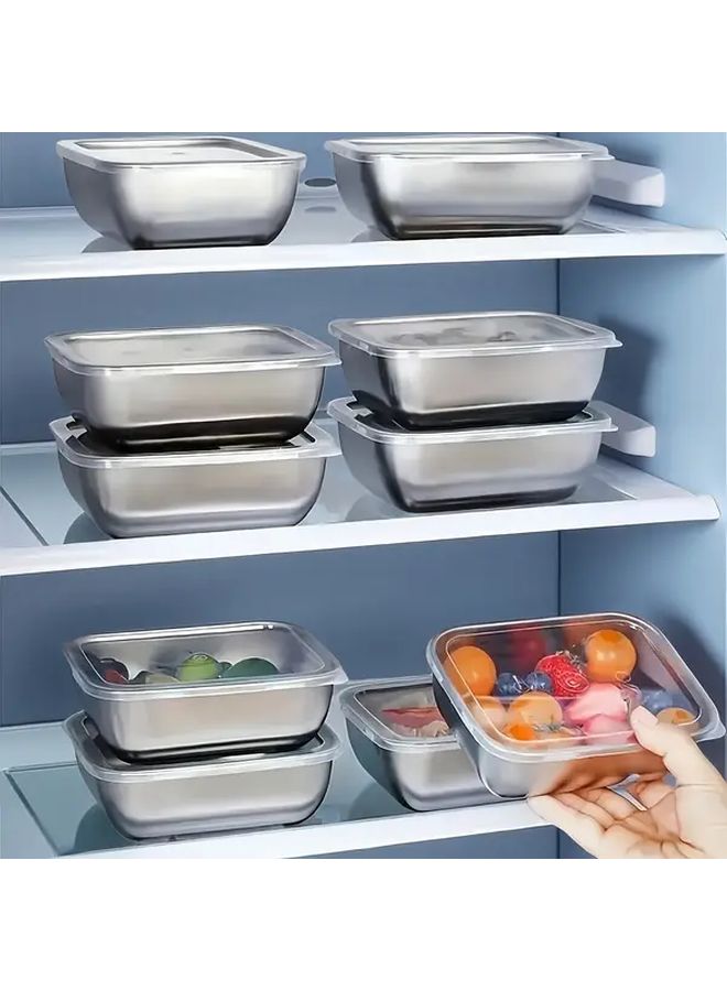 20pcs Stainless Steel Square Food Storage Container Set 10 Lids And 10 Boxes Stackable Design Leak Proof Sealed For Vegetables Fruits Salads Meats Kitchen Pantry Refrigerator Freezer Safety - Image 2