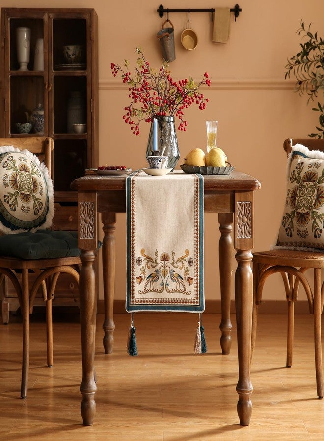 patdrea Designer Beige Farmhouse Geometric Patterned Linen Table Runner 102 Inch Long,Wrinkle Resistant Table Mat,Decoration for Kitchen Dining and Coffee Tables Banquet Christmas ,12"x102" - Image 2