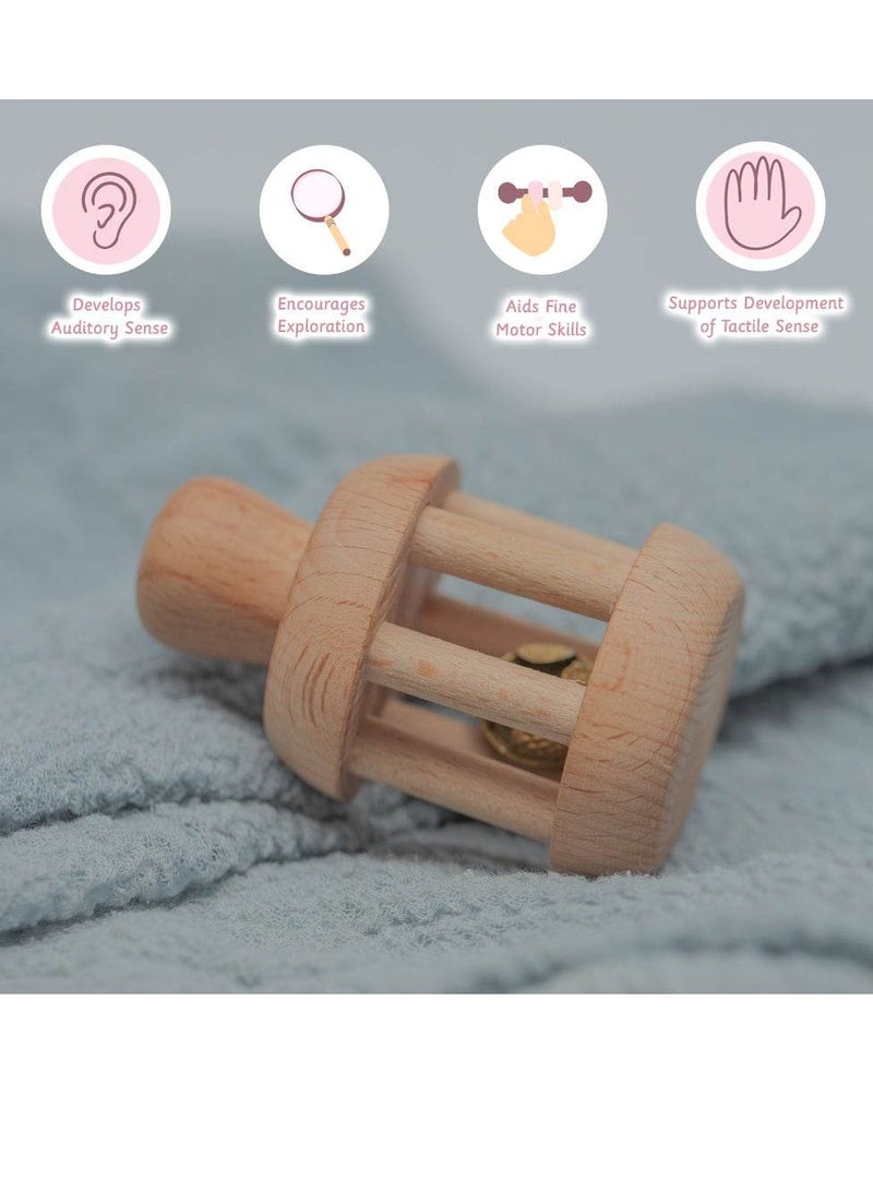 Ariro Wooden Bell Rattle for Babies, Eco-Friendly Lightweight Beech Wood, Develops Auditory & Motor Skills, 0m+ - Image 3