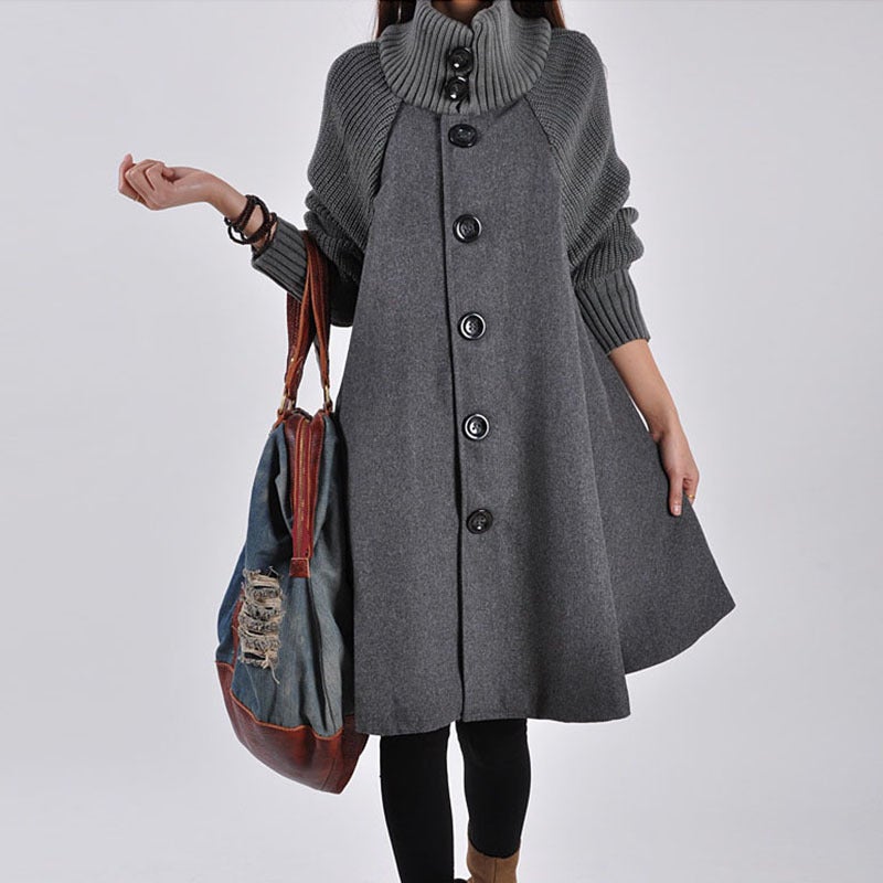 2019 autumn and winter New Korean version of large size womens clothing long loose woolen coat Cape woolen trench coat coat coat Grey