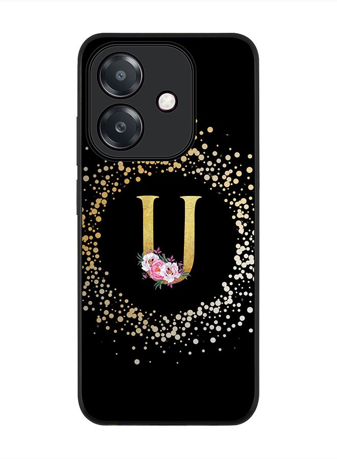 Stylizedd For Oppo A5i Case,Slim fit Camera Protection, Shockproof Thin Phone cover  - Custom Monogram Floral - U ( Black )