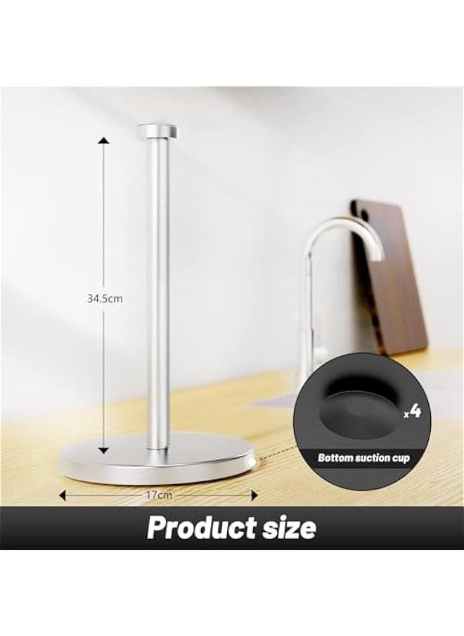 HOOKOR Durku Paper Towel Holder Countertop, Standing Paper Towel Roll Holder for Kitchen Bathroom, Paper Towel Holder Stand with Weighted Base Suction Cups, Stainless Steel Paper Towel Holder (Silver)  - Image 2
