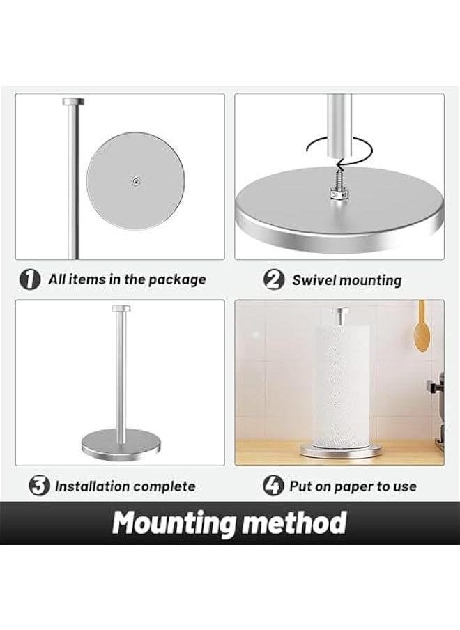HOOKOR Durku Paper Towel Holder Countertop, Standing Paper Towel Roll Holder for Kitchen Bathroom, Paper Towel Holder Stand with Weighted Base Suction Cups, Stainless Steel Paper Towel Holder (Silver)  - Image 3