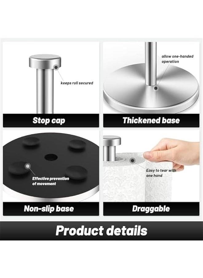HOOKOR Durku Paper Towel Holder Countertop, Standing Paper Towel Roll Holder for Kitchen Bathroom, Paper Towel Holder Stand with Weighted Base Suction Cups, Stainless Steel Paper Towel Holder (Silver)  - Image 4