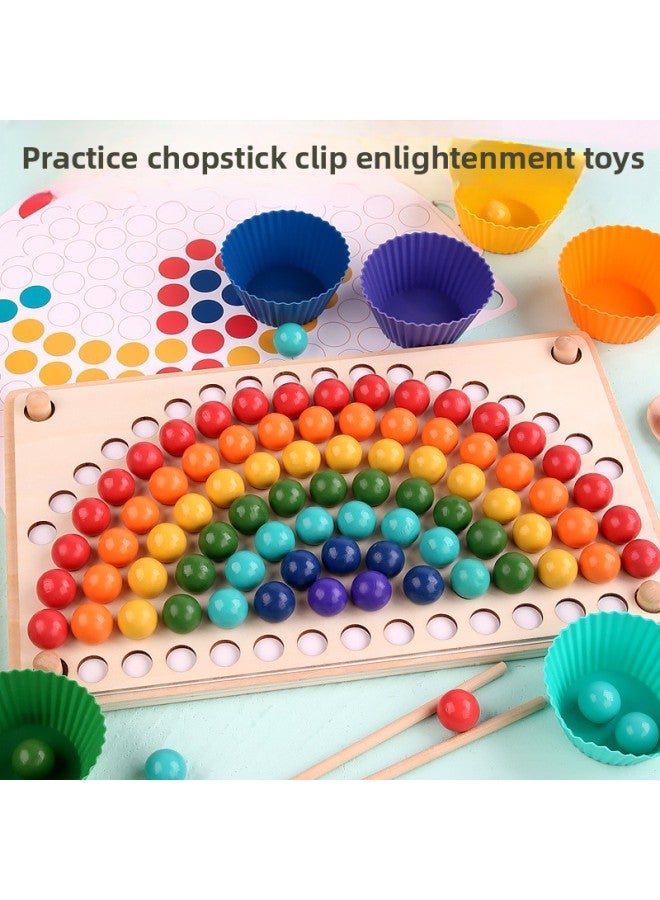 Children's Wooden 13-in-1 Clip Beads Fishing Logarithmic Board Multifunctional Shape Digital Cognitive Early Education Educational Toys-Color:Rainbow Clip Beads Game 002 - Image 1