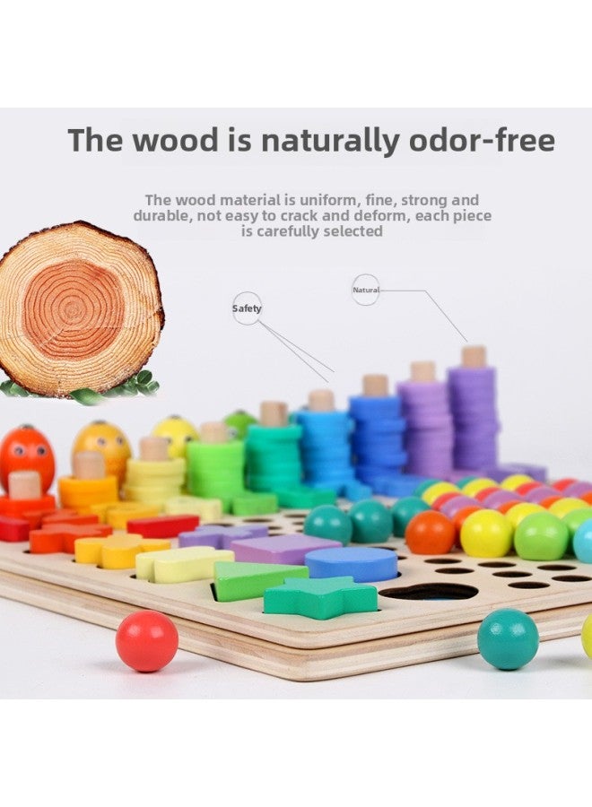 Children's Wooden 13-in-1 Clip Beads Fishing Logarithmic Board Multifunctional Shape Digital Cognitive Early Education Educational Toys-Color:Rainbow Clip Beads Game 002 - Image 4