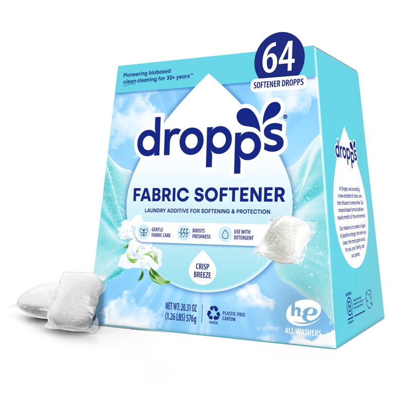Dropps Laundry Fabric Softener Pods Crisp Breeze 64 Pods Laundry Additive for Softening Protection HE Compatible Mineral Based Ingredients Laundry Supplies