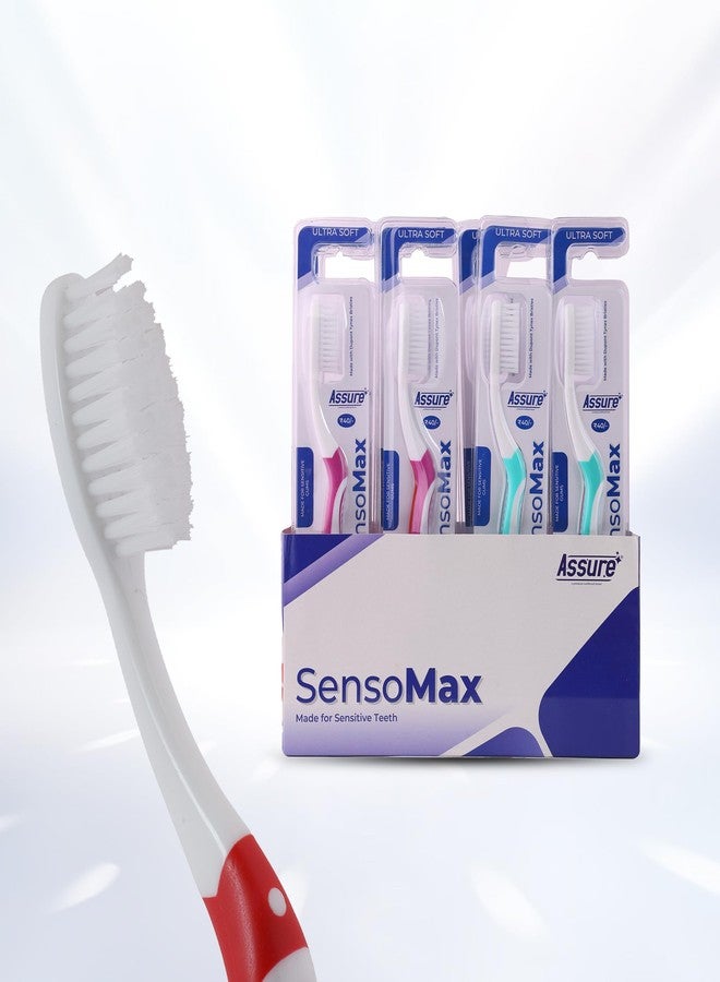 Assure Senso Max Toothbrush Set for Adults | Ultra Soft Toothbrush with DuPont Tynex Bristles for Sensitive Gums | Soft Bristle Tooth Brush Set, Gentle Cleaning Brush Toothbrush | Ergonomic Handle, Multicolor Pack of 4