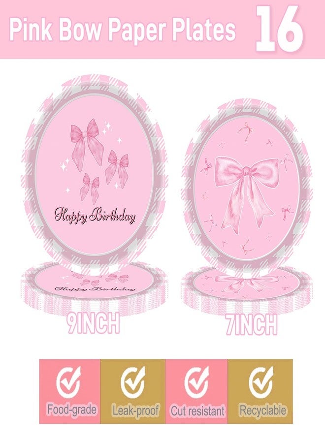 Haptda Pink Bow Paper Plates Napkins Forks Tableware Set for Girls Baby Shower Coquette Pink Bow Themed Birthday Party Supplies Decorations - Image 4