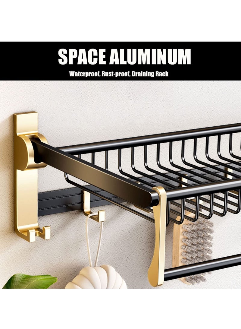 ميكسد طوي رف منشفة الحمام ، 60cm الفضاء الألومنيوم الجدار شنقا رف منشفة ، منشفة مع قضيب 5 منقولة قضيب هوك + 2 ثابتة السنانير ( لاصق أو الحفر ) - Image 2