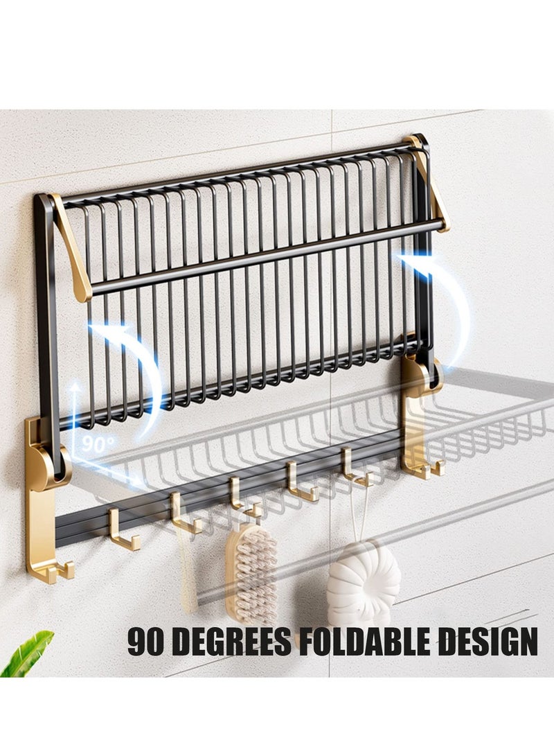 ميكسد طوي رف منشفة الحمام ، 60cm الفضاء الألومنيوم الجدار شنقا رف منشفة ، منشفة مع قضيب 5 منقولة قضيب هوك + 2 ثابتة السنانير ( لاصق أو الحفر ) - Image 4
