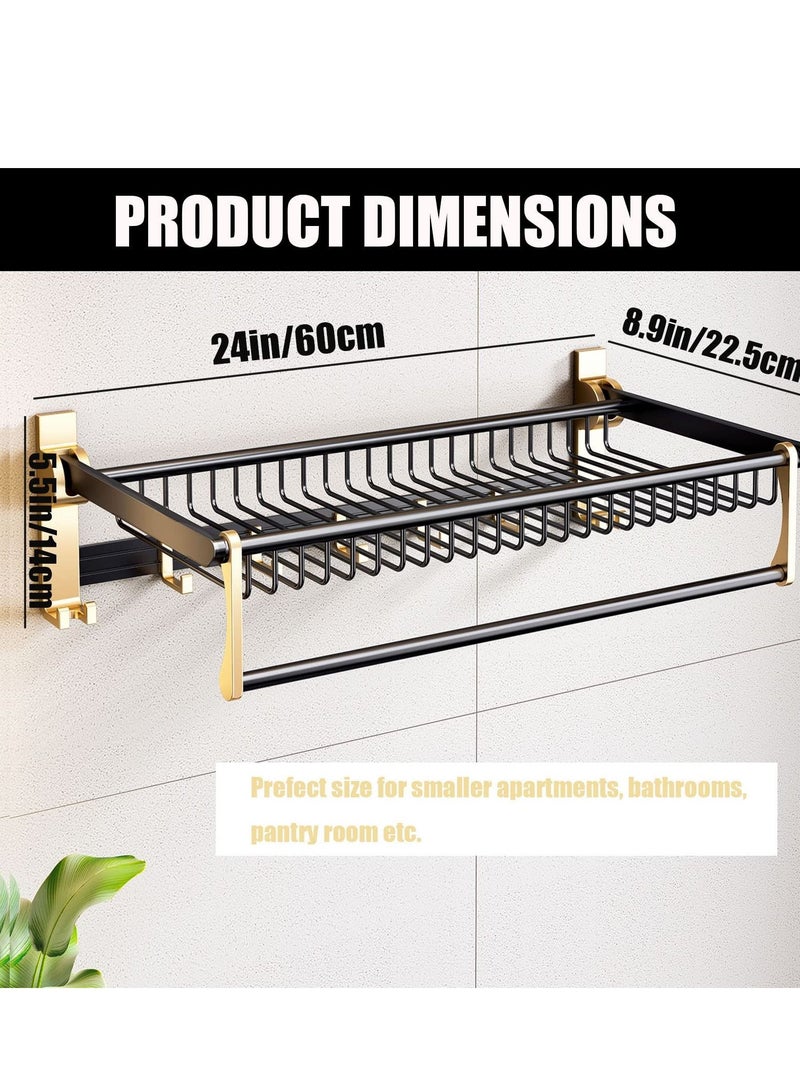 ميكسد طوي رف منشفة الحمام ، 60cm الفضاء الألومنيوم الجدار شنقا رف منشفة ، منشفة مع قضيب 5 منقولة قضيب هوك + 2 ثابتة السنانير ( لاصق أو الحفر ) - Image 5