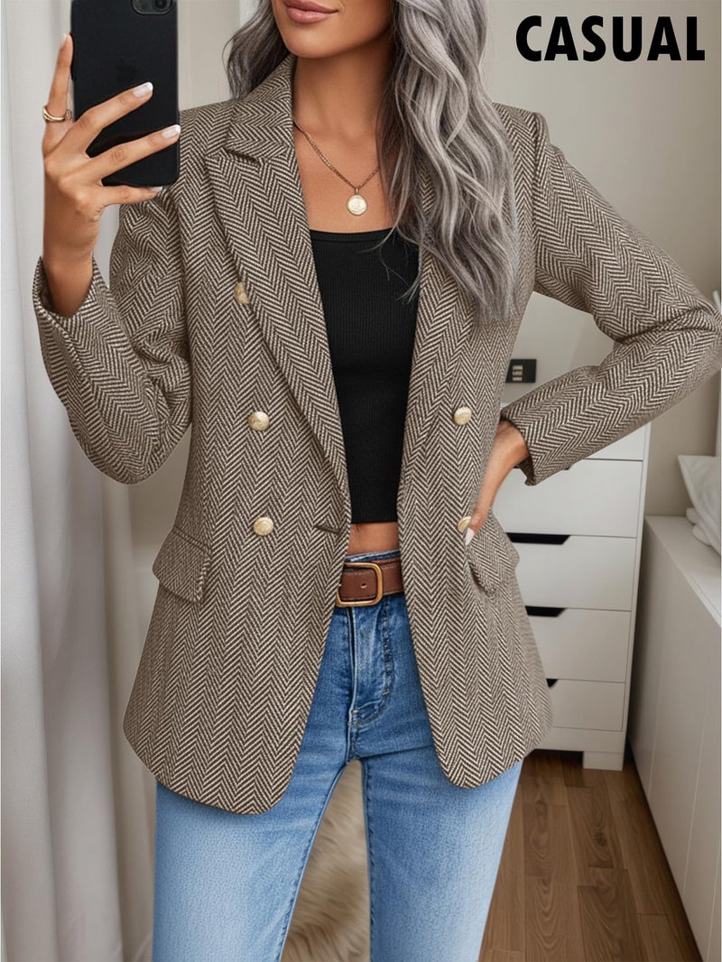 Mina Self Herringbone Blazer Jacket for Women Plaid Houndstooth Black and White Business Casual Womens Blazers Work Professional Clothes Outfits Sacos De Mujer para Vestir Fashion Trendy Jackets Suit Suits - Image 2