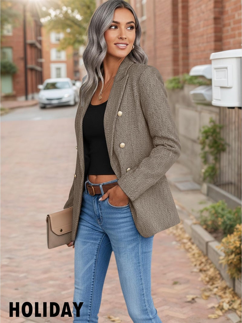 Mina Self Herringbone Blazer Jacket for Women Plaid Houndstooth Black and White Business Casual Womens Blazers Work Professional Clothes Outfits Sacos De Mujer para Vestir Fashion Trendy Jackets Suit Suits - Image 4