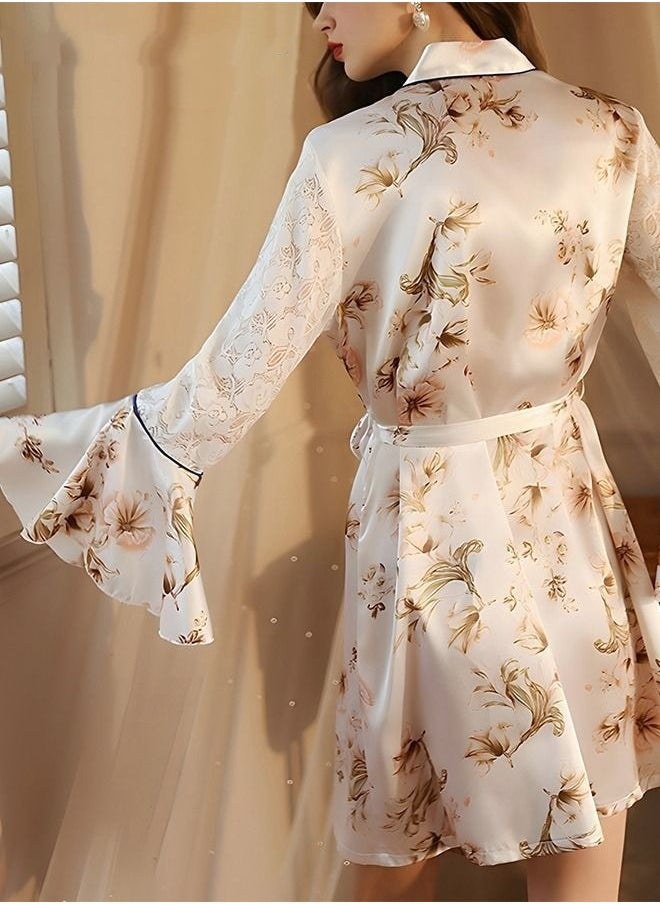 Women's Bathrobe Light Luxury Ice Silk Satin Cool Feeling Nightgown Trumpet Sleeve Design Breathable Skin-friendly Bathrobe Design And Color  - Image 4