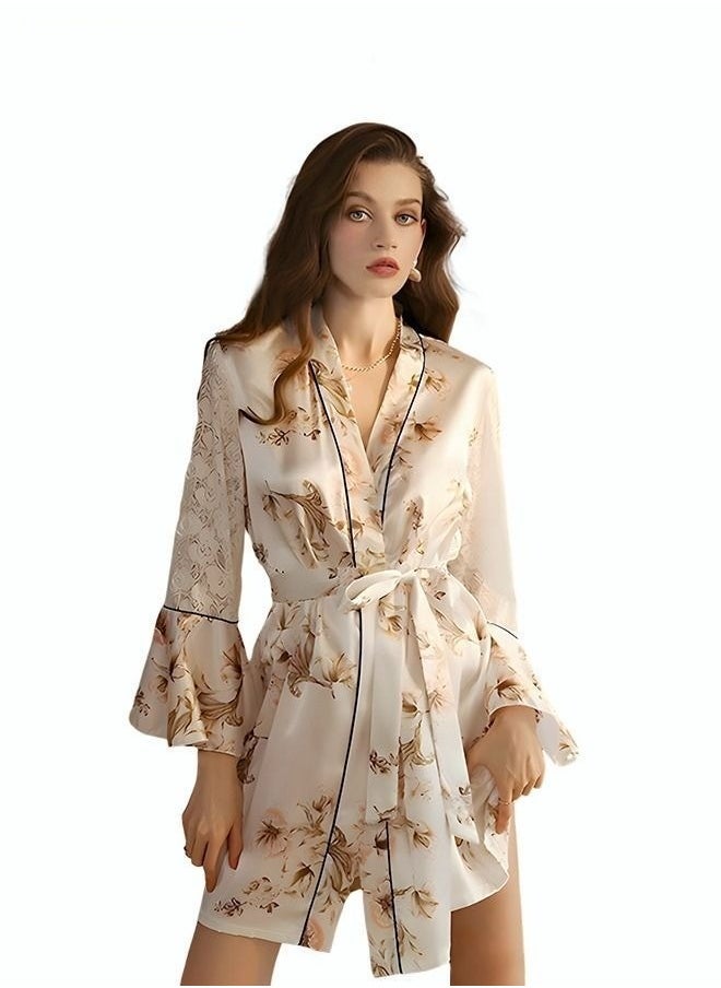 Women's Bathrobe Light Luxury Ice Silk Satin Cool Feeling Nightgown Trumpet Sleeve Design Breathable Skin-friendly Bathrobe Design And Color  - Image 1