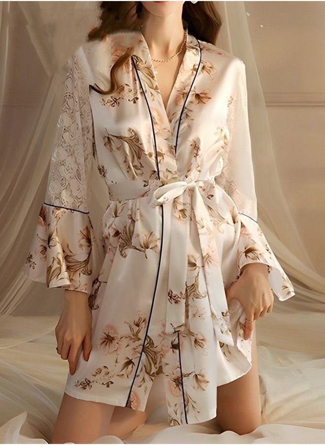 Women's Bathrobe Light Luxury Ice Silk Satin Cool Feeling Nightgown Trumpet Sleeve Design Breathable Skin-friendly Bathrobe Design And Color  - Image 5