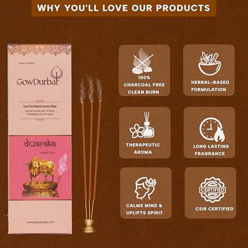 GOW DURBAR GowDurbar Consecrated Agarbatti Dwaraka Amber 45g (Pack of 2) | Organic Incense Sticks with Panchagavya & Herbs | Warm Amber Aroma | for Pooja, Yoga & Meditation - Image 3