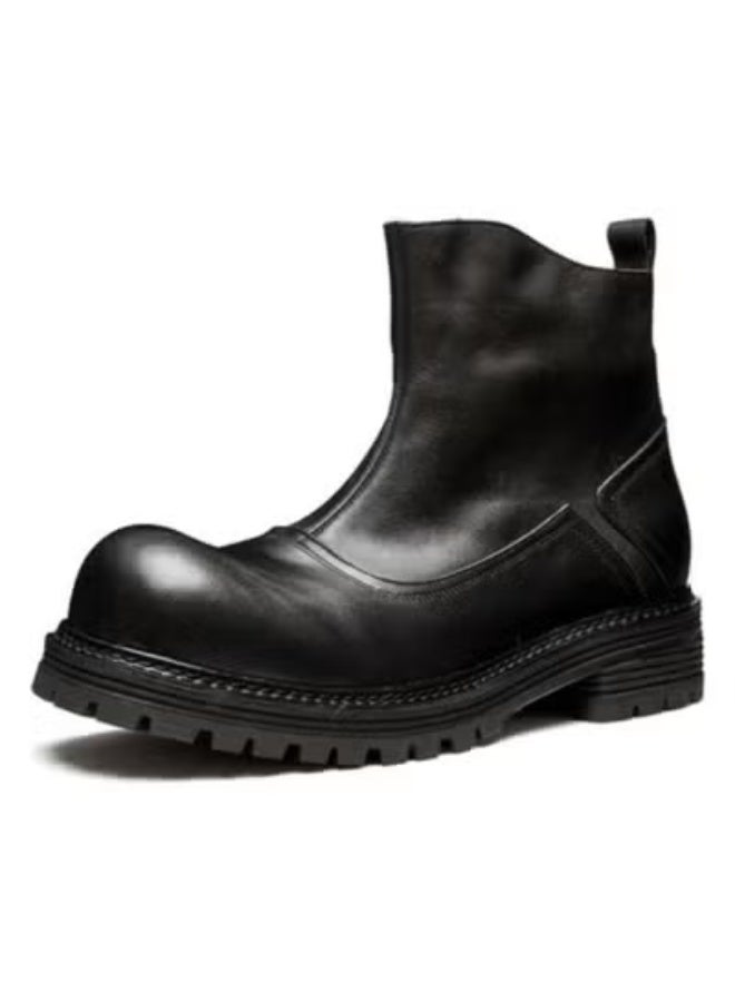 Chelsea Boots, British Style Leather Boots, High Top Versatile Short Boots, Trendy Thick Soled Fashion Round Toe Retro Boots - Image 5