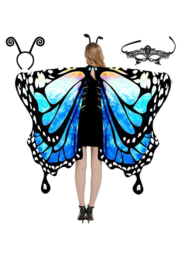 CCOVERY Butterfly Wings for Women, Double Sided Printing Butterfly Wings with Antenna Headband and Mask, Fairy Ladies Cape Nymph Pixie Cloak - Image 1