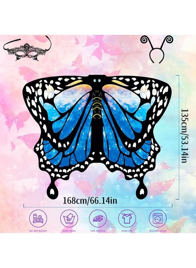 CCOVERY Butterfly Wings for Women, Double Sided Printing Butterfly Wings with Antenna Headband and Mask, Fairy Ladies Cape Nymph Pixie Cloak - Image 2