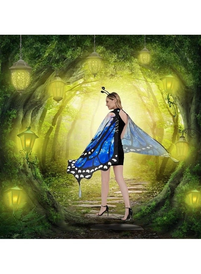 CCOVERY Butterfly Wings for Women, Double Sided Printing Butterfly Wings with Antenna Headband and Mask, Fairy Ladies Cape Nymph Pixie Cloak - Image 5