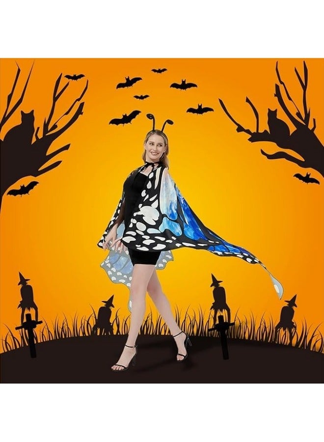 CCOVERY Butterfly Wings for Women, Double Sided Printing Butterfly Wings with Antenna Headband and Mask, Fairy Ladies Cape Nymph Pixie Cloak - Image 4