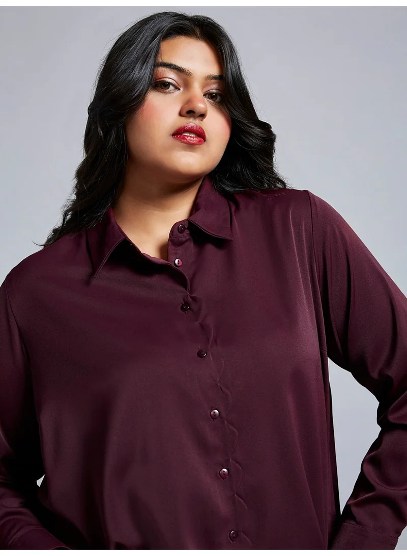 جلو باص بلوزة نسائية جلوبلس كولار بأكمام مكبلة مقاس بلس للمكتب