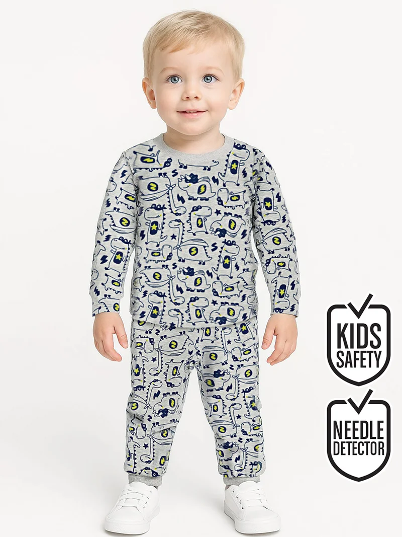 دينوكيدس طقم بيجاما سوبر دايناصور للأطفال الأولاد باللون الرمادي