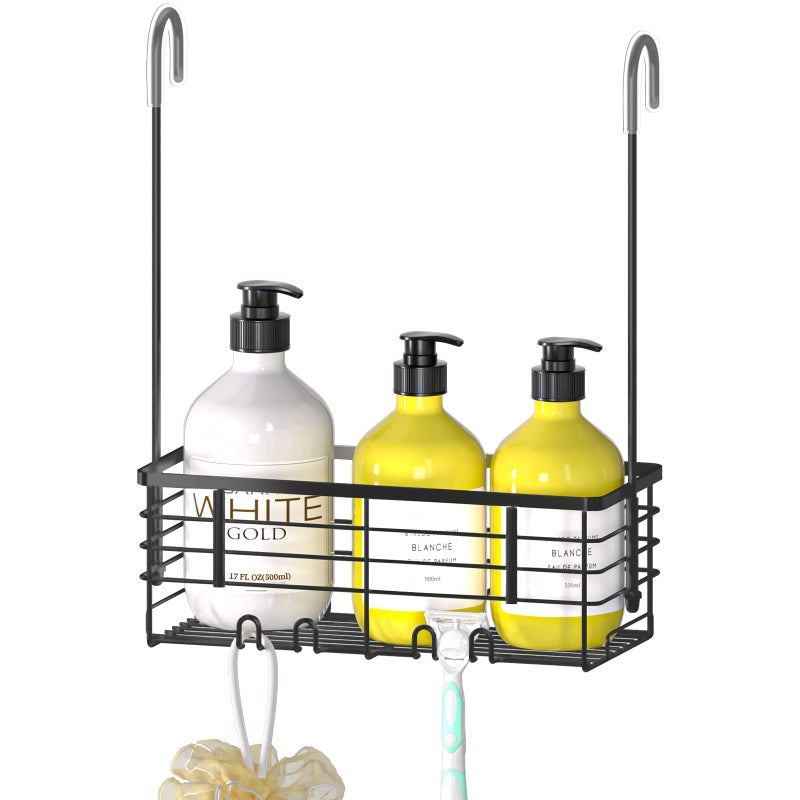 DELLAN Hanging Shower Rack, Shower Organizer Hanging for Bathroom, Shower Rack with Hooks Over the Door, Bathroom Shower Caddy and Basket(Black) - Image 1