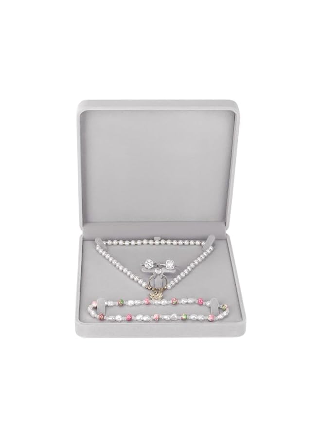 The Bros Velvet Jewelry Set Box, Velvet Gift Box for Bracelet Necklace Earring Ring (Grey)  - Image 2