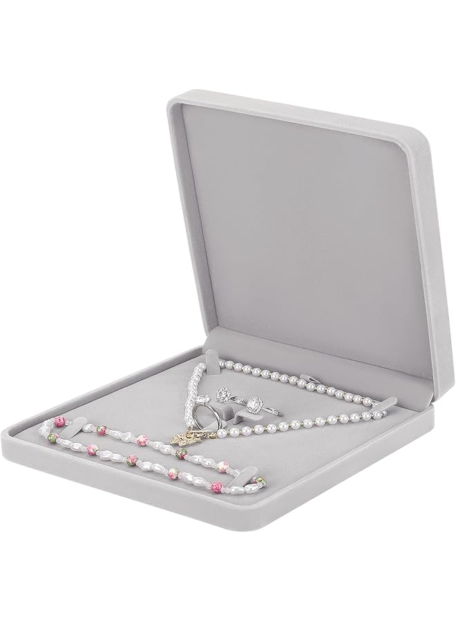 The Bros Velvet Jewelry Set Box, Velvet Gift Box for Bracelet Necklace Earring Ring (Grey)  - Image 1