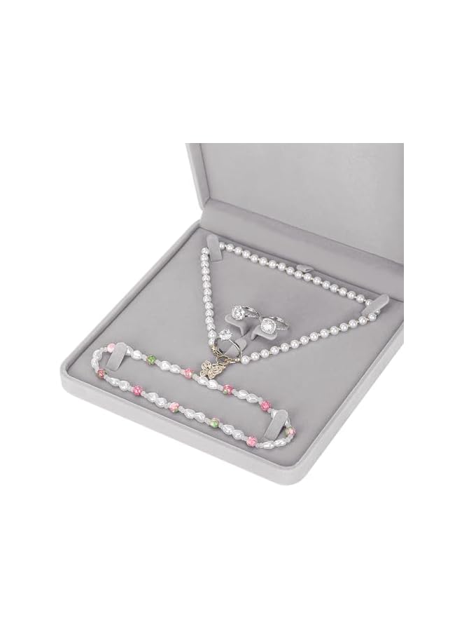 The Bros Velvet Jewelry Set Box, Velvet Gift Box for Bracelet Necklace Earring Ring (Grey)  - Image 3