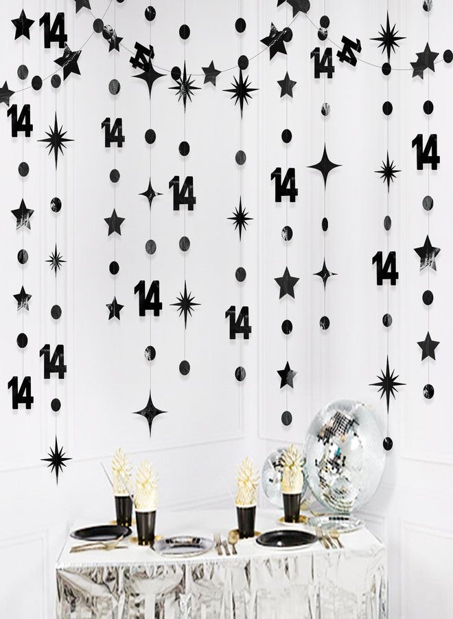 pinkblume Black 14th Birthday Decorations Number 14 Circle Dot Star Garland Metallic Hanging Streamer Banner Backdrop for Girls Boys Happy 14 Years Old Fabulous Birthday Fourteen Anniversary Party Supplies - Image 5
