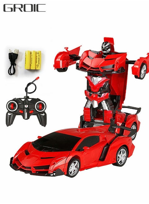 RC Car, Transforming Robot Car Toy with LED Light, One Button Transform, 360° Rotation Drift Car 1:18 Scale, 2 in 1 Electronic Toy