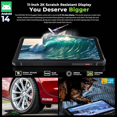 HOTWAV R9 Pro 2025 Rugged Tablet 2K 11-Inch Android 14 Tablets, 20080mAh Waterproof Tablet 20GB+256GB/2TB TF Outdoor Tablets 64MP+16MP IP68IP69K/4G Dual SIM/WiFi 5/Face ID/GPS/OTG/Camping Lanten - Image 2